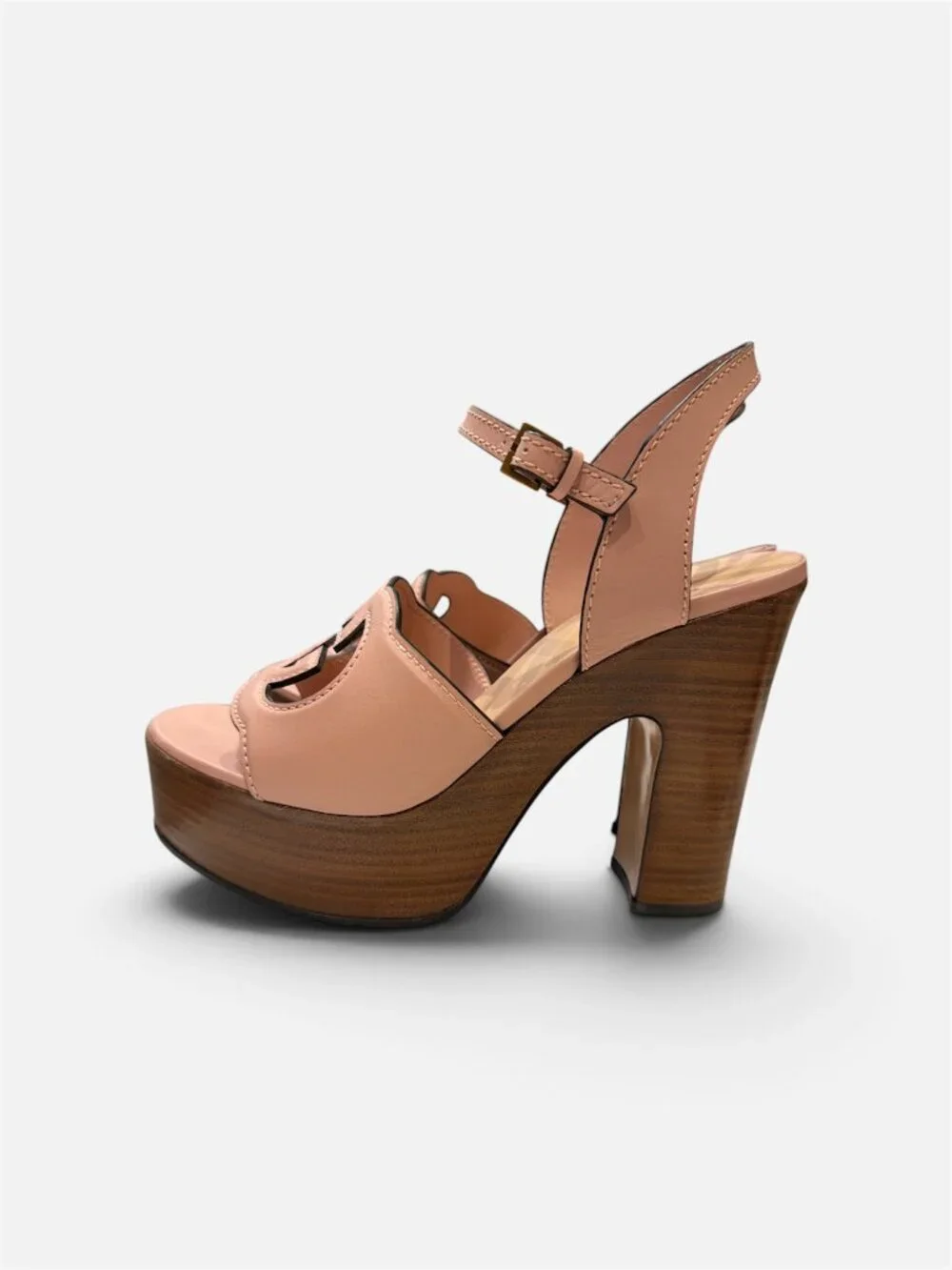 Gucci Cutout Interlocking GG Monogram Leather Platform Heels Sandals Shoes  39.5